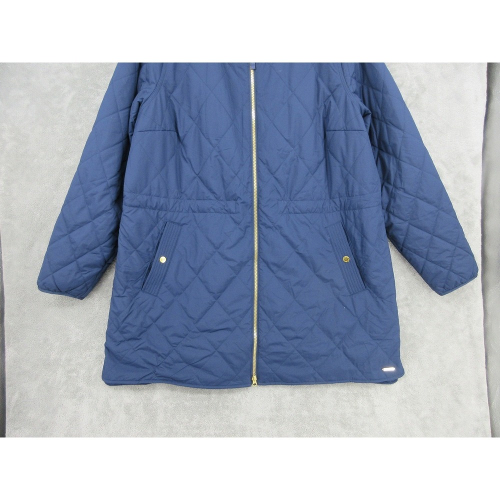 LL Bean Jacket Womens 2X Quilted Hooded Mid Length Pockets Outdoor Full Zip Blue - Picture 4 of 12